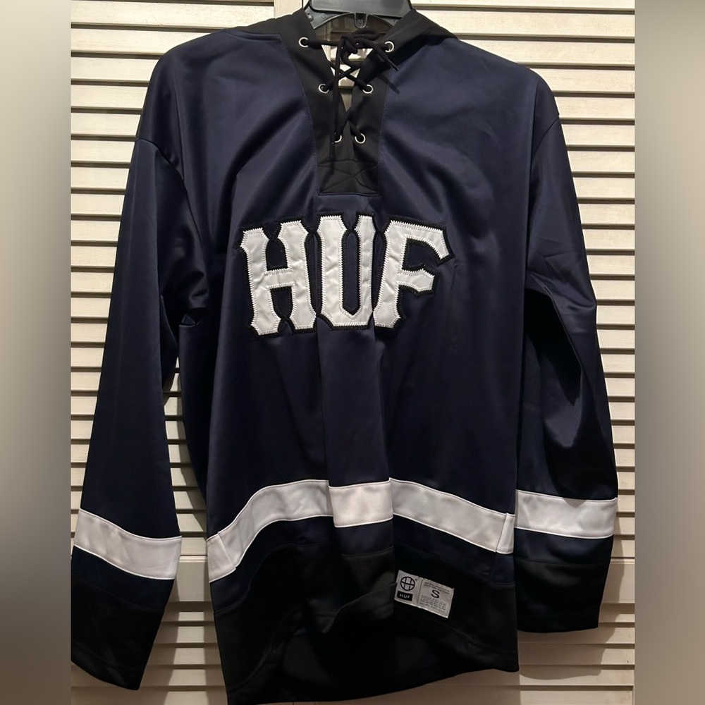 NEW HUF Skateboarding Hockey Jersey Hoodie Size Small Blue - NWOT - $100 Retail